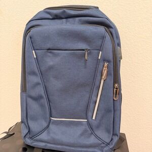Laptop Backpack USB Charging Port Water Resistant Dark Blue Anti-Theft